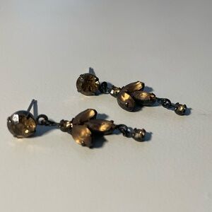 Elegant Amber Tone Bead and Crystal Drop Earrings